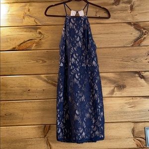 Blue Lace Open Back Dress